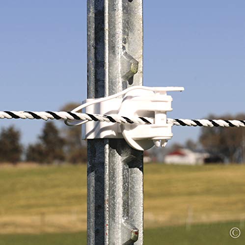 Premier 1 White Combo T Post Electric Fence Insulators | Package of 25 | Pin-lock face for reliable hold. Fits between T-post studs. Holds twine, polywire, rope & narrow tape. White. Extra strong.