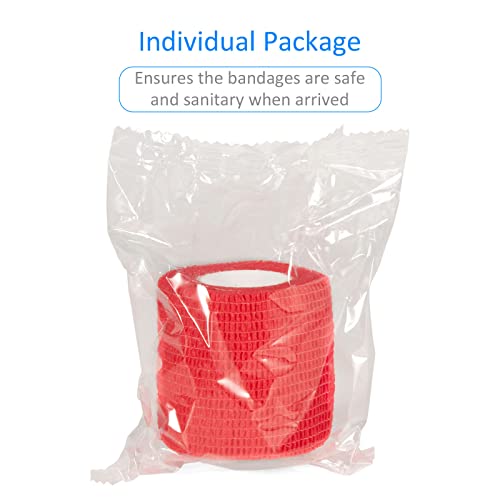 24Pcs Self Adherent Cohesive Bandages Wrap Self Adhesive 2 inch Red | Self Adherent Bandages Wrap First Aid Self Adhesive Bandage Elastic Sports Athletic Tape Wrist Ankle Pet Vet Wrap Grip Cover - color: Red, size: 24Pcs