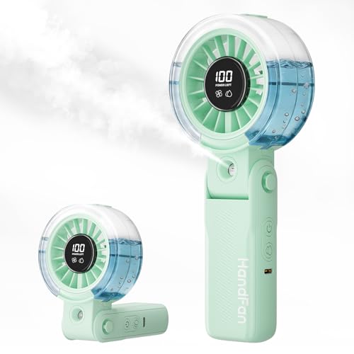HandFan 4000mAh Handheld Turbo Misting Fan, 100 levels Adjustable High Speed Mister Fan, Portable Spray Water Mist Fans, Foldable Mini Hand Fans for Summer Beach Travel Concerts Disney(Green) - color: Green