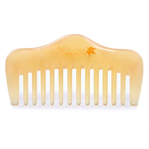 Wide Tooth Hair and Beard Comb, Mini Sheep Horn Comb | No Static, Pocket Size, Detangling, Scalp Massage, Grooming, Wet, Dry, Curl, Hair Brush, for Men and Women