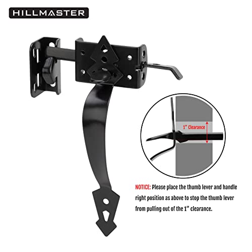 Thumb Gate Latch for Wooden Fence, Self Closing Gate Fence Latch with Decorative Handle, Heavy Duty Door Latch Gate Lock Hardware Kit for Outdoor Garden, Pool, Metal Gate, Vinyl Fence, Black Finish