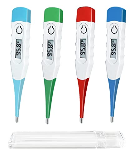Digital Thermometer，BESTWYA Thermometer for Adult (B, Pack of 4) | Flexible Tip Accurate LCD Reading Oral, Rectal or Under Arm Use