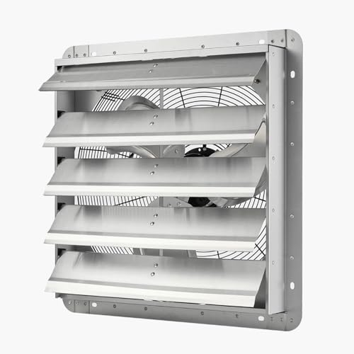 VEVOR 20 Inch Shutter Exhaust Fan Wall Mounted Automatic Louvers Silver, Sturdy Steel Housing, Low Noise, AC Motor, 4499 CFM Ventilation and Cooling for Attic, Garage, Barn, Greenhouse, Workshop - size: 20 Inch