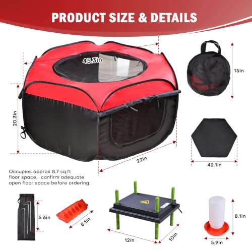 Tetuga Brooder Box for Chick Starter Kit with 10x 12” Brooder Heating Plate | Chicken Brooder Pen All-In-1 Bundles with Chicken Feeder, Waterer, Up to 15 Chicks, Ducks & Quail, Indoor & Outdoor Use, Red - color: Chicken Brooder Tent Bundles,Red