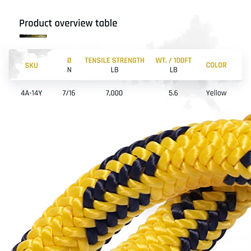 24-Strand 7/16 in (11 mm), USA Made Arborist Rope - 7,000 lb MBS - Static Climbing Rope - Lightweight - Arborist-24™ - 120 Ft - Plain End - Yellow Black - size: 120 ft, style: Plain End