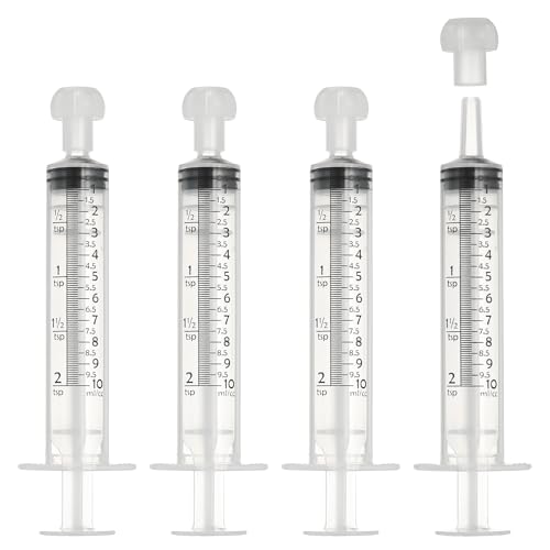 Feeding Syringes with Cap, Plastic Syringes for Liquid Pet Feeding Measuring Tool No Needle 10ml, (White, 4 Pcs), Intended for Dog / Cat / Rabbits / Small Animal / Scientific Lab - color: White