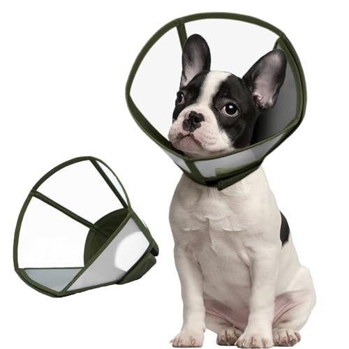 Dog Cone Collar for Dogs After Surgery,Transparent Dogs Cone Stop Licking,Foldable Dog Recovery Collars & Cones Anti-Bite Lick Protective Wound,Protective Elizabethan Collar Alternative,Green,M - color: ArmyGreen