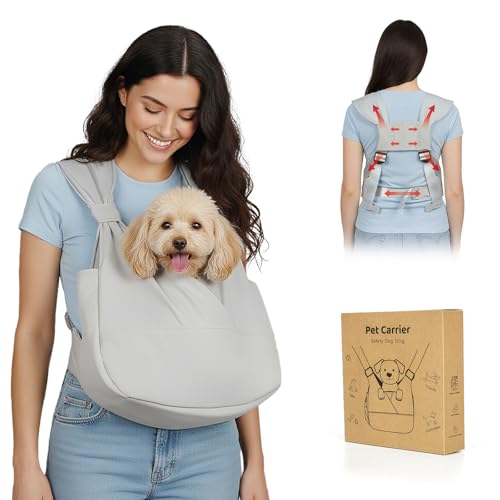 Dog Sling Carrier Front with Thicken Bottom Support for Small Dogs 10-16 lb | Adjustable, Hands Free, Comfortable Wearable, Lightweight, Vet Visits, Anxiety, Travel, Hiking, Safety Clip Grey - color: Grey, size: Medium