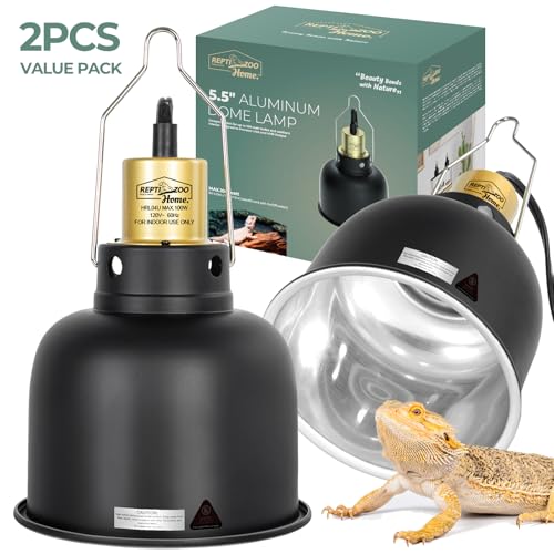 2 Pack Reptile Light Fixture, 5.5in Deep Dome Reptile Heat Lamp Fixture with Switch, Dual Terrarium UVB Basking Light Fixture for Bearded Dragon Snake, Suitable for E26 Bulbs Up to 100W - size: 5.5IN 100W