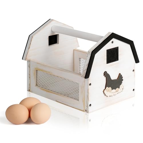 Egg Basket for Gathering Fresh Eggs, Farmhouse Wood Egg Collecting Basket, Egg Basket Countertop. ZSHLXM - color: White, size: Medium