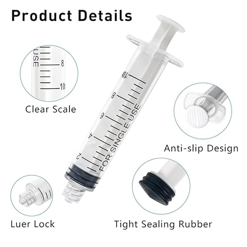 20 Pack 10 ml Syringe for Liquid Without Needle,Luer Lock Syringes with Cap, Individually Wrapped,Measurement for Scientific Labs,Measuring Liquids,Pet Feeding,Oil or Glue Applicator (B 20 Pack 10ml) Luer Lock - size: B 20 Pack 10ml