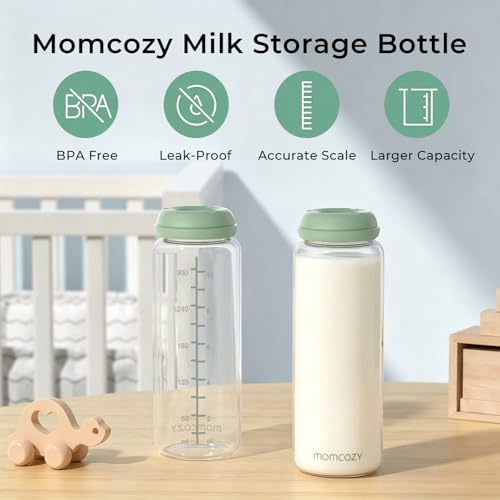 Momcozy Natural Baby Bottle, 12oz Narrow-Neck Breast Milk Container, Breastmilk Storage Bottle for Fridge & Momcozy Breast Milk Cooler, BPA Free Milk Collection Bottles, Breastfeeding Essential, 2PCS