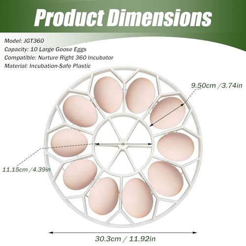 JGT360 Large Goose Egg Turner Tray for Nurture Right 360 Incubator, 10 Egg | 10 Egg Capacity Heavy Breed Jumbo Goose Egg Tray, Stable Egg Support for Improved Hatch Rate