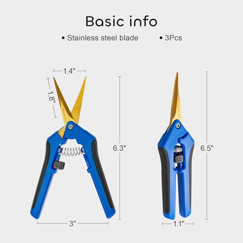GROWNEER 3 Packs 6.5 Inch Pruning Shears with Curved Blades Trimming Scissors For Gardening Hand Pruning Snips Titanium Coated Precision Blades - style: Blue