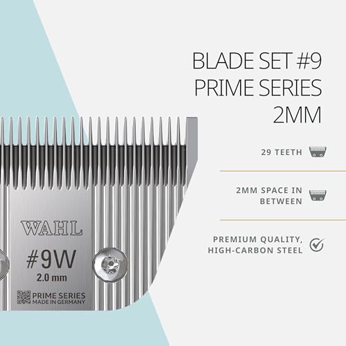 Wahl Pro Animal Wide Prime Series Blade, 2.0 mm, #9W | Solid High-Carbon Steel, Quick-Change System for Dog, Cat, and Horse Grooming - size: #9W