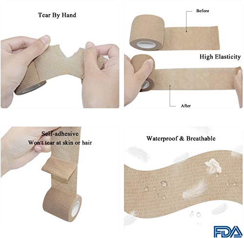 Vet Wrap Medical Tape for Skin Bandage Tape Vet Tape Cohesive Bandage 2 inch x 12 Pack Dark Skin Fabric Bandages Self Sticking Bandage Self Adhering Bandage Wrap Stretch Self Adhesive Tape - color: Dark Skin, size: 12 Pack