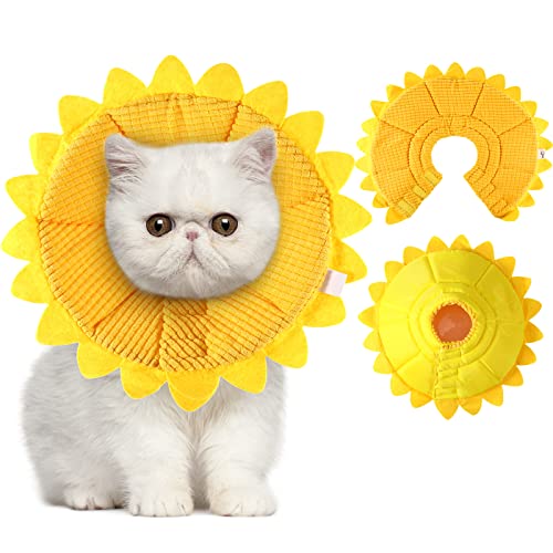 Sunflower Cat Recovery Cone Collar Soft Adjustable Elizabethan Cone,Small - size: Small