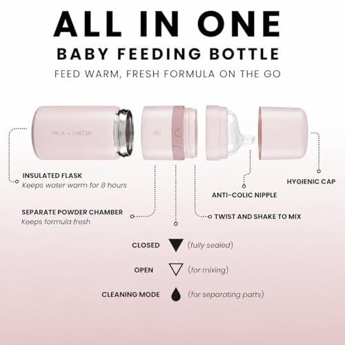 MILK & WATER Stainless Steel All-in-One Baby Bottle with Anti Colic Nipple - color: Dusty Pink, style: Bottle, 5oz, Medium Flow