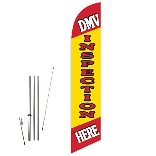 GLOBAL ADVERTISING SOLUTIONS Auto Repair Feather Flag Eye Catching Banner Sign for Business and Marketing Complete Set with 15 ft Pole Kit and Ground Spike (DMV Inspection Here) - style: DMV Inspection Here