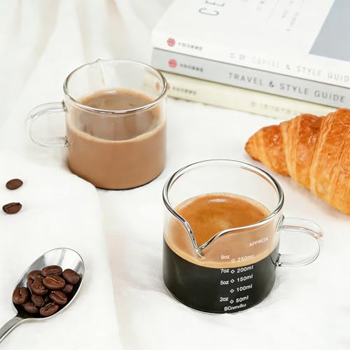 BCnmviku Espresso Cup Measuring Cup Triple Pitcher Milk Cup 250ML/8.5OZ Espresso Cups with Handle Shot Glass with V-Shaped Mouth Clear Accessories Milk Frothing Pitcher (1)