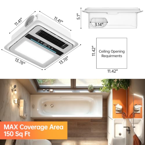 Hawkrown 4 in 1 Bathroom Exhaust Fan with Light, 1760W Heater Fan Light Combo, 190 CFM Bathroom Fan, 1.0 Sone Exhaust Fan with Heater, Light, Ventilation for Home, Bath, Hotel - color: Ivory