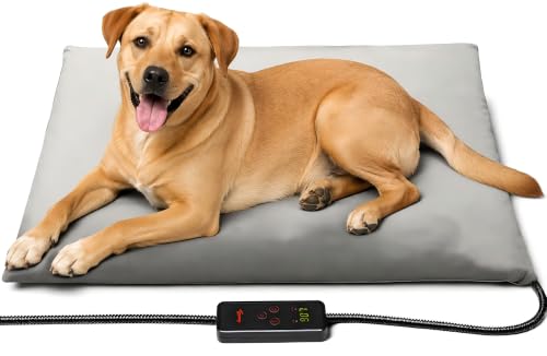 Toozey XL Pet Heating Pad, Large Dog Heated Mat, 47 x 28 in, Waterproof | 47 x 28 In, 6 Heat Settings, 4-24H Timer, Waterproof Surface, Chew-Resistant Cord, Washable Cover, Indoor Use - color: Grey, size: 47.0"L x 28.0"W x 0.6"Th