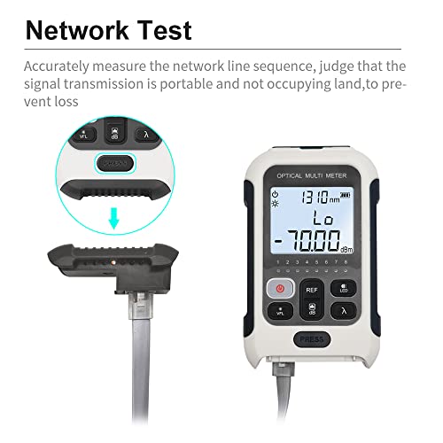 TM570 Fiber Optic Tester 3-in-1 — Optical Power Meter -70~+10 dBm, VFL Visual Fault Locator & RJ45 Cable Tester, Rechargeable Li-ion, FC/SC/ST, Compact 130g Fiber Light Meter