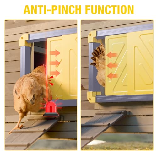 Automatic Chicken Coop Door Powered with Heating, Anti-Pinch Design Solar Chicken Door Opener, Black Auto Chicken House Run Door with Three Power Supply Modes for Chickens and Ducks