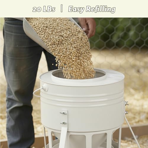 KOL Metal Chicken Feeder - 20lbs No Waste Chicken Feeder with 12 Ports, Powder Coated Rust-Proof Design & Smooth Edges for Safe Feeding (Jade White) - color: Jade White