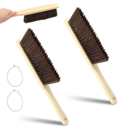 2 Pieces Wooden Dust Brush, Hand Broom Bench Brushes with Soft Bristles, Shop Brush with Long Handle, Soft Bristle Brush for Counter Sofa Bed Car Clothes Household Cleaning