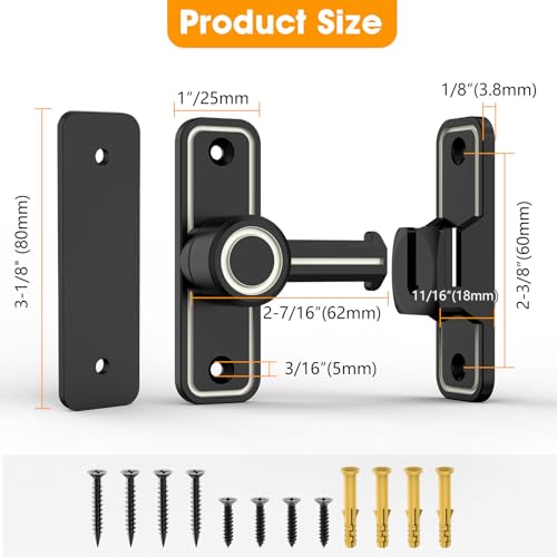 Sliding Barn Door Lock, 90 Degree Locks, 2 Pack-Luminous Black | Flip Gate Latches for Garden, Bathroom, Outdoor, Garage, Window, Barn Doors - color: 2 Pack-Luminous Black