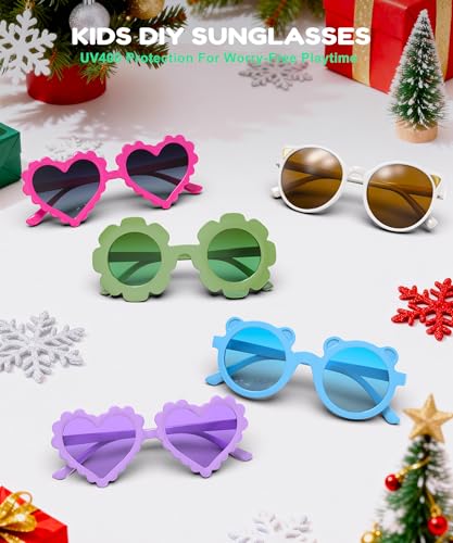 Sumsun Kids Sunglasses Bulk Party Favors 24 Packs Boys Girls Age 3-8 with UV400 Protection for Birthday Graduation Party Supplies (Grid 16 Pack) - style: Color-24pairs-christmas