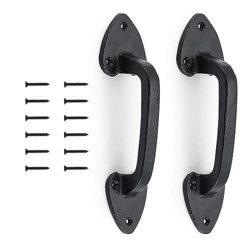 WellMade Barn Door Handles, 7.5 in Gate Handle, Rustic Metal Door Pull Handle Hardware for Wooden Garden Gate Shed Cabinet（Black, 2 Pack - size: 2 Pack