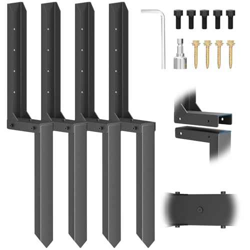 Fence Post Repair Kit 4 Pack, 8mm Double-Layer Post Anchor for Wood Posts | Heavy Duty & Anti-rust Post Anchor, Quick Fix Leaning/Broken 4x4/6x6 Wood Posts Support