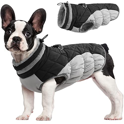 Dog Coat for Small Dogs, Fleece Dog Winter Jacket with Harness | Puppy Cold Weather Coats Reflective Pet Puffer Vest with Zipper Water-Resistant Warm Dogs Snowsuit Windproof Black XS - color: Black, size: XS(chest:14in)