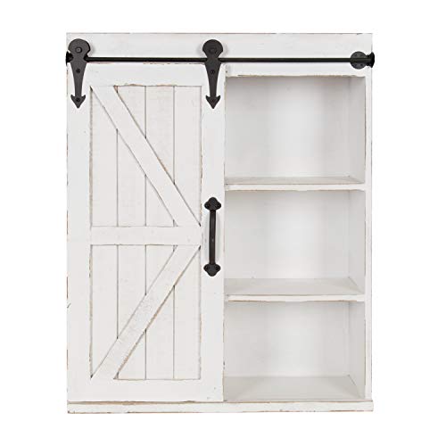 Kate and Laurel Cates Modern Farmhouse Decorative Wood Wall Storage Shelving Cabinet with Sliding Barn Door, Rustic White - color: White