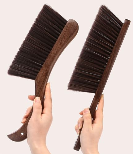 2PCS Hand Broom Cleaning Brushes-Soft Bristles Dusting Brush for Cleaning Car/Bed/Couch/Draft/Garden/Furniture/Clothes,Wooden Handle(Brown) - color: Brown