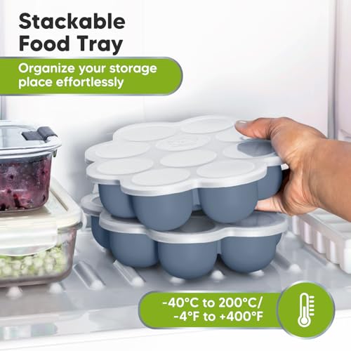 KeaBabies Silicone Food Freezer Trays with Lid, 2oz x 10 Pods (Slate) | Baby Food Storage Containers, Easy Puree Meal Prep, Breast Milk Silicone Freezer Molds, Dishwasher, Microwave Safe, BPA-Free - color: Slate