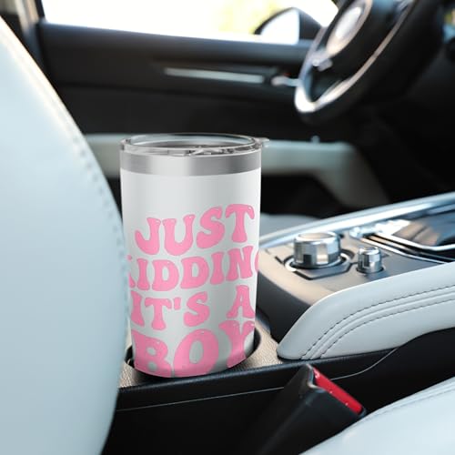 Just Kidding It's a Boy Pink Gender Reveal Party Supplies Stainless Steel Insulated Tumbler - color: White