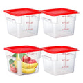 4 Pack 6 Qt Square Polycarbonate Food Storage Containers with Lids | Clear BPA-free PC with lids, side handles, measurement scale and stackable design; for food prep, storage and freezer use. - color: 6Qt