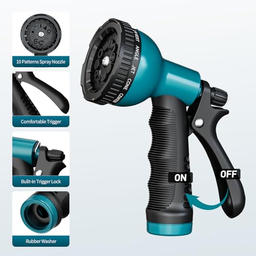 Besiter Garden Hose Nozzle Sprayer 10 Watering Patterns Spray Nozzles Heavy Duty Hose Head Lightweight Hose Attachment Blue - color: Blue