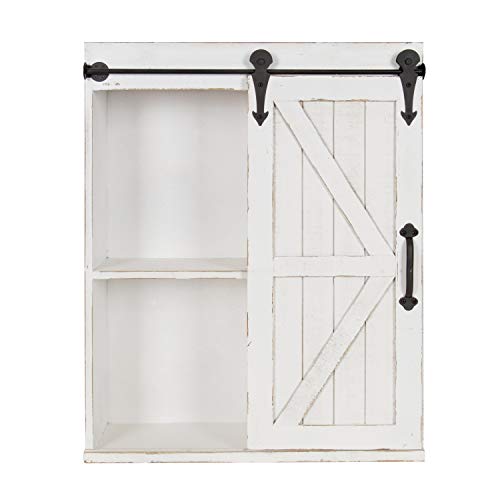 Kate and Laurel Cates Modern Farmhouse Decorative Wood Wall Storage Shelving Cabinet with Sliding Barn Door, Rustic White - color: White