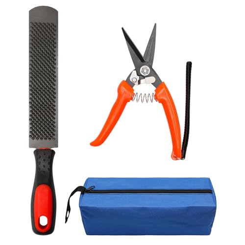 8 inch Farrier Tool Kit, 3PCS Goat Hoof Trimmers | 1Pcs Double-Side Long Handle Rasp, Blue Storage Bag, Hoof Rasp File for Sheep, Alpaca, Lamb, Pig, Goat