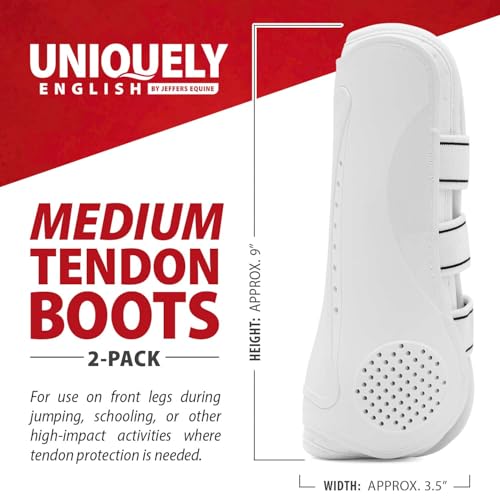 Jeffers Equine Uniquely English Tendon Boots - Open Front Horse Boots, Training Equipment, Protective Gear & Leg Protection for Jumping, Dressage, Training & Travel - color: White, size: Medium
