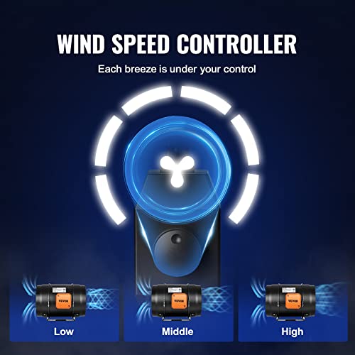 VEVOR Inline Duct Fan, 8-Inch 750 CFM with Variable Speed Controller, Quiet AC-Motor Ventilation Exhaust Fan for Cooling Booster, Grow Tents, Hydroponics | for Cooling Booster, Grow Tents, Hydroponics, Quiet AC-Motor, with Variable Speed Controller, Vibra