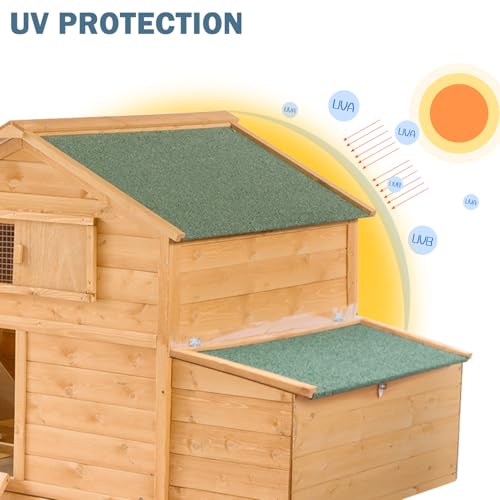 Large Chicken Coop with Wheels, Waterproof Outdoor Hen House for 6-8 Chickens, Movable Chicken House with Two Nesting Box, Removable Tray, PVC Cover, Wooden Duck Coop Rabbit Hutch - size: 60.2"L x 32.6"W x 57.8"H