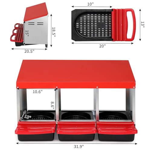 Chicken Nesting Boxes, 3 Compartments, Galvanized Steel | Roll Away Laying Nest Box, Removable Egg Drawer, Protects Eggs, Easy Egg Collection