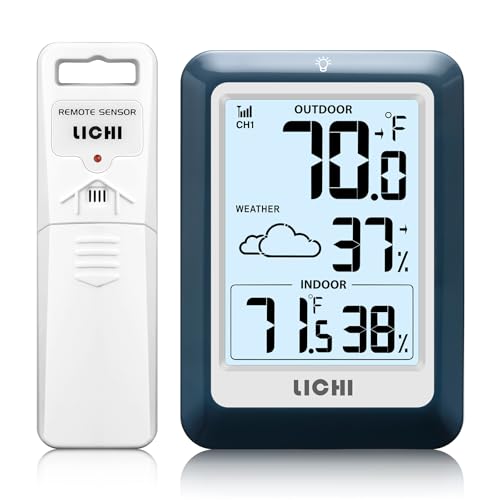 Indoor Outdoor Thermometer Wireless Weather Station, Internal External Thermometer Hygrometer, Home Batteryoperated Temperature Humiditymonitors330 Feet (About 100 Meters) Backlight Display (Blue) - color: Blue