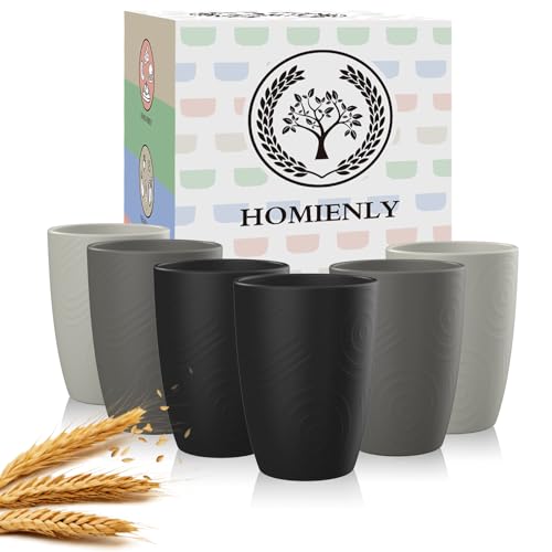 Homienly Glasses Drinking Set 12 OZ Wheat Straw cups- Reusable Drinking Vessel,Dishwasher Safe Cups for Kitchen-Grey Stone - color: Black Grey, size: 12 Ounces