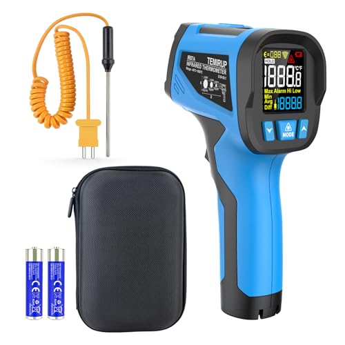 Infrared Thermometer Temperature Gun, Non-Contact High Temp Thermometer with Probe, 30:1 Laser Pyrometer with Color LCD for Cooking, Engine, Kiln, Forging, HVAC & Industrial, -40℉ to 2462℉ - color: Blue, size: IR07A -40℉~2462°F（-40℃~1350°C）